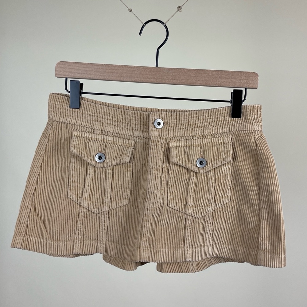 Gimaguas Honda Corduroy Mico Mini Skirt in Toffee Tan Beige Cotton Natural Y2K